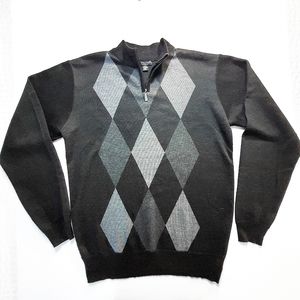 Sahara club Mens Argyle Sweater Black Grey Size M